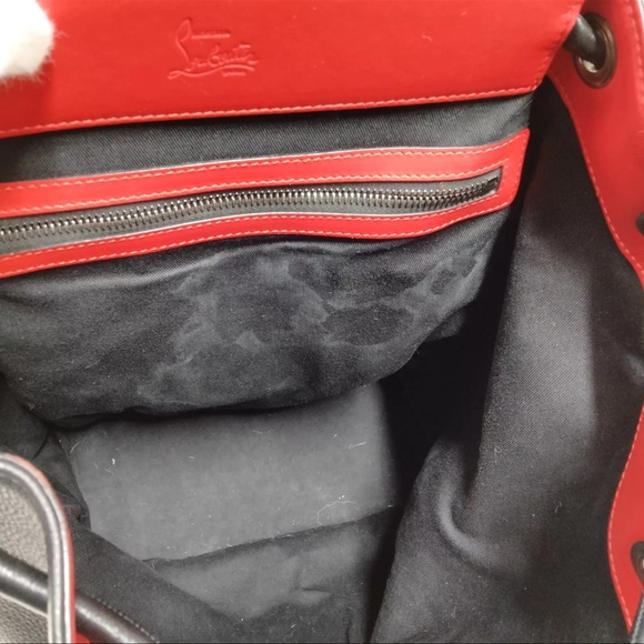 Christian Louboutin Leatger Studded Black and Red Backpack - Picture 8 of 9
